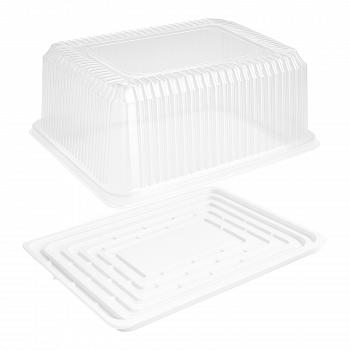 Große rechteckige Kuchenverpackung "Bankett" | Weiß-Transparent, 40 x 30,1 cm